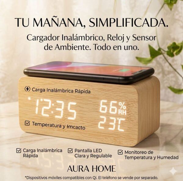 RELOJ DESPERTADOR Y CARGADOR INALAMBRICO
